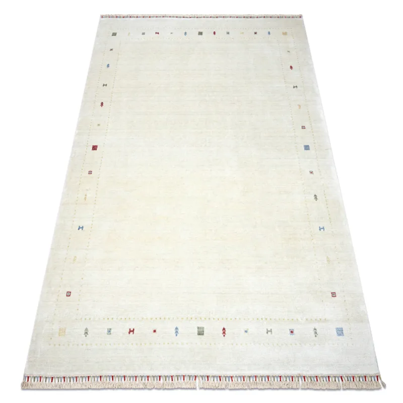 HERIZ A0987C Frame Rug, exclusive bamboo fiber carpet in cream