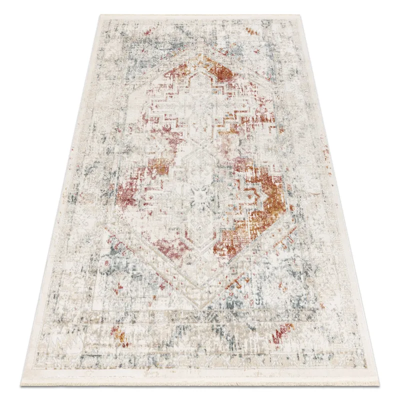 DISTIN Ornament Rug 0100B in pink with modern vintage design and fringes
