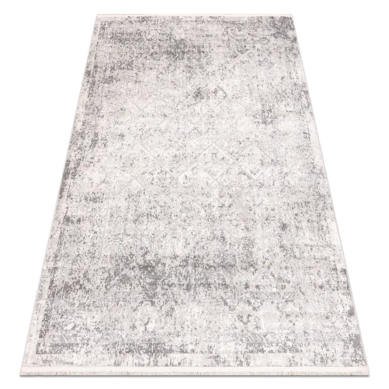 Modern grey diamond rug with fringes - classic style, geometric design