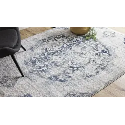 Navy blue vintage style rug DISTIN 0820A with ornamental design