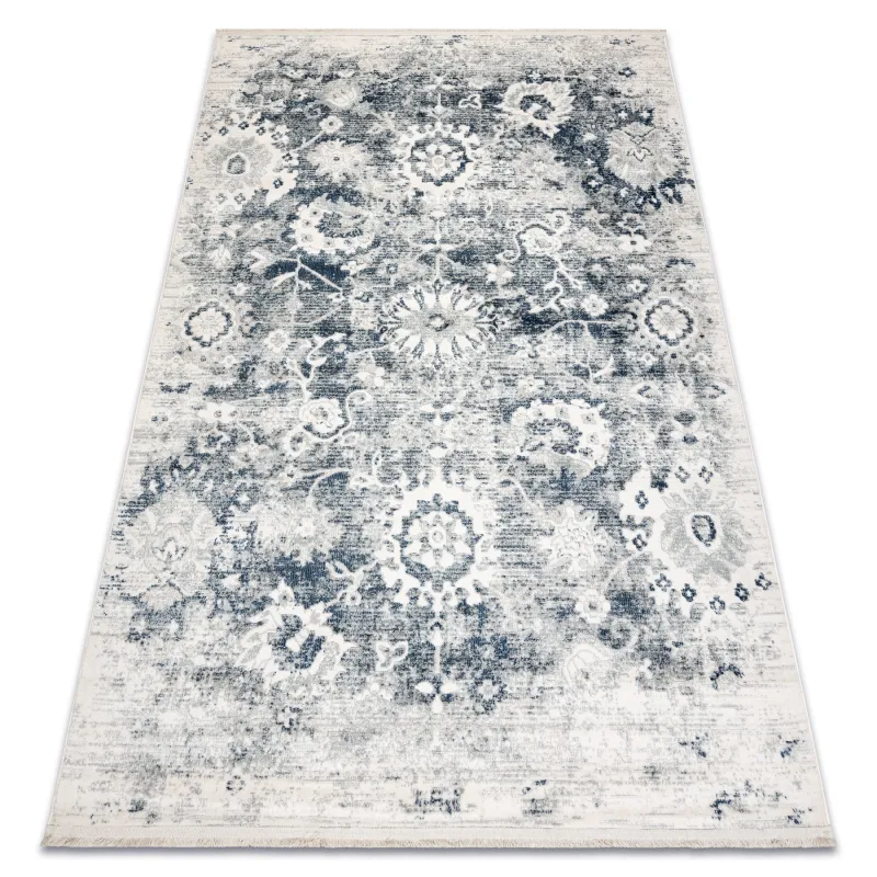 Modern navy blue rug with fringes, classic style, DISTIN 0822A