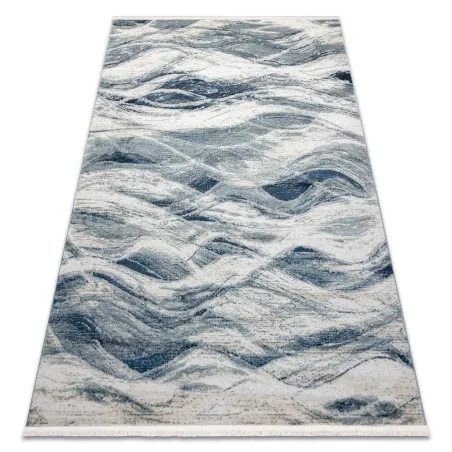 DISTIN 0849A modern rug in dark blue waves, vintage style with fringes