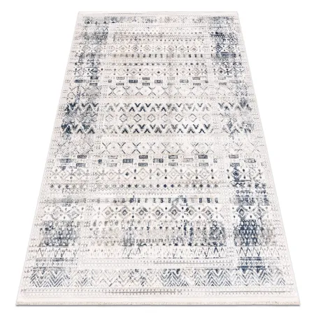 Dark blue rug with fringes, modern Boho style, classic carpet