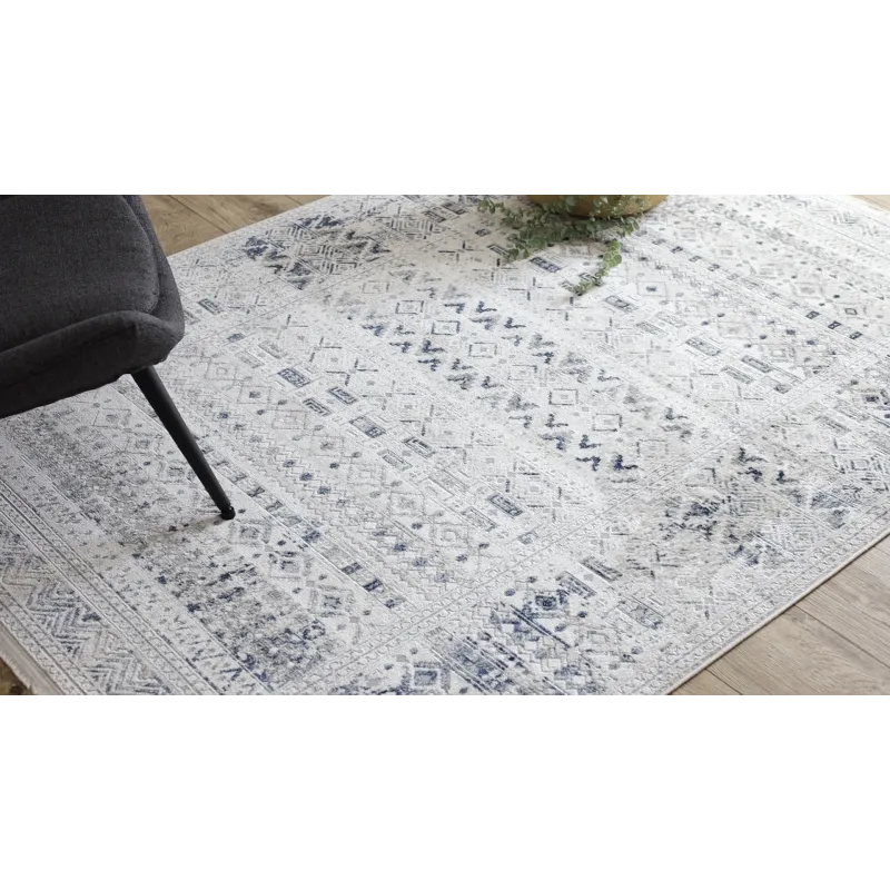 Blue and white rug in Boho style, classic carpet design