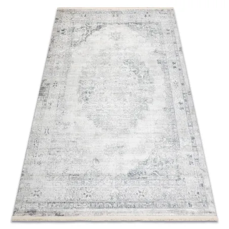 DISTIN 0201A white ornamental rug in modern design with blue and light green accents