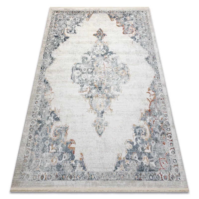 Modern rug DISTIN 0826A in white, blue, and light green, classic design