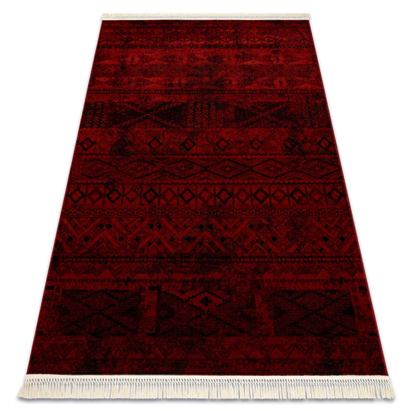ORIENT 4722 burgundy rug with fringes, classic design for elegant interiors