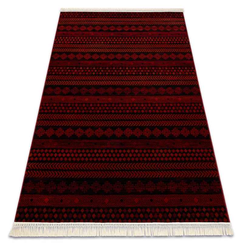 Burgundy Oriental rug with fringes, classic design