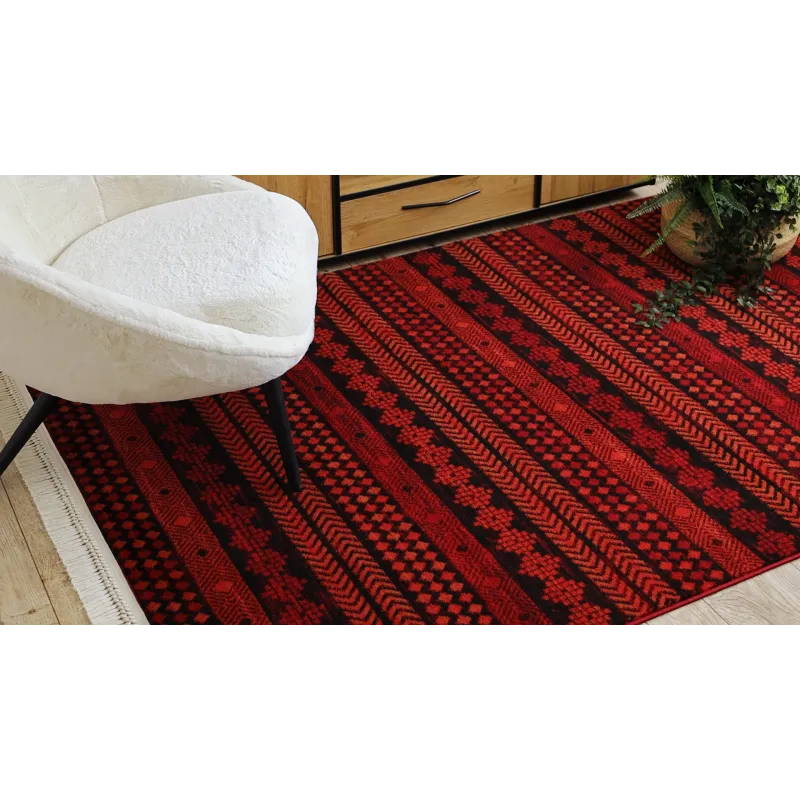 Stylish burgundy rug, perfect for the living room