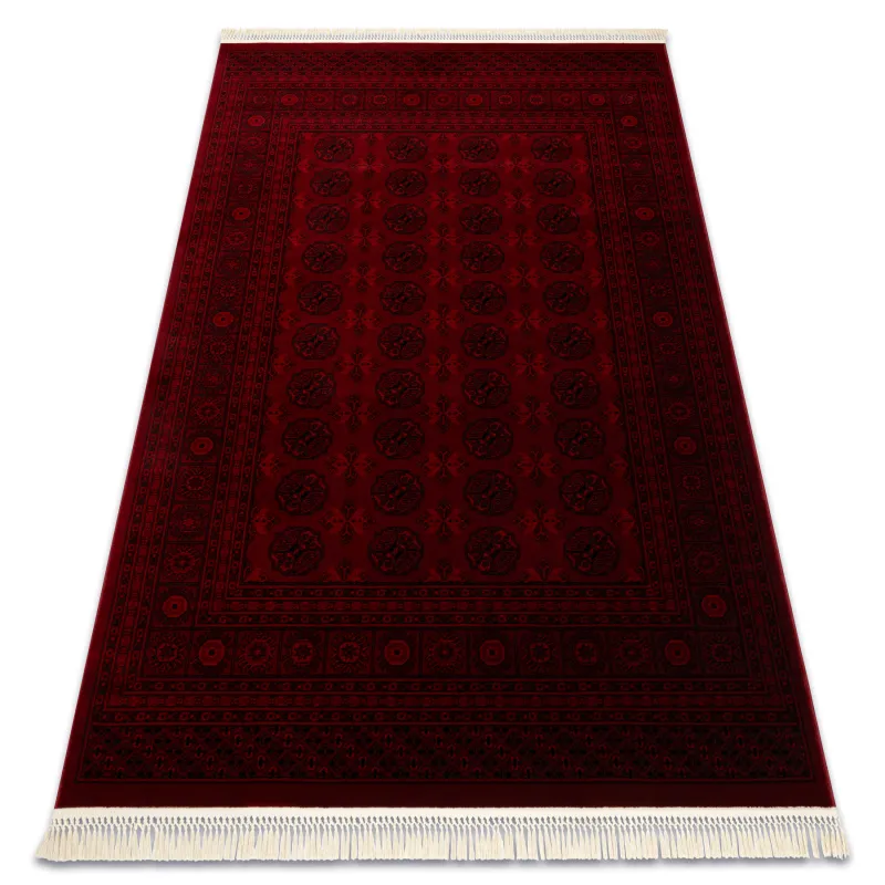 Burgundy oriental rug with fringes, classic design