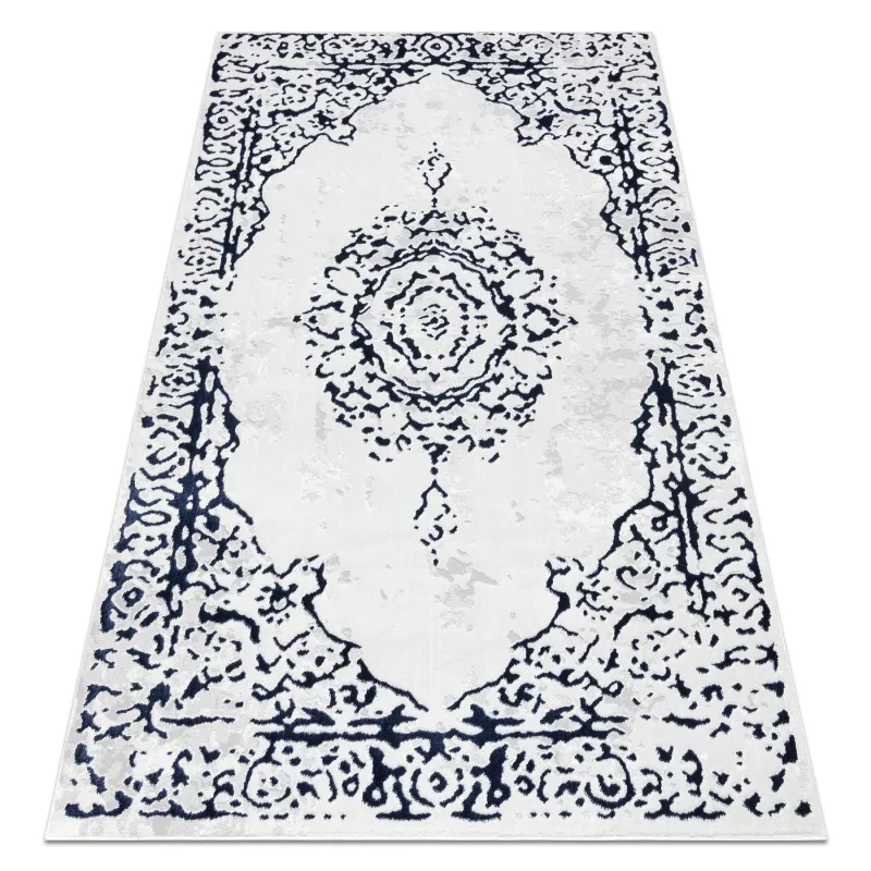 Stylish white and blue structured rug, modern design for elegant interiors