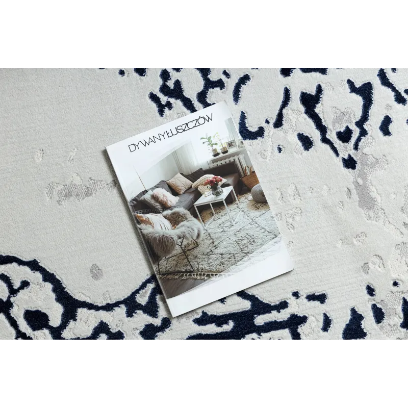 Modern rug with white and blue patterns, stylish and elegant