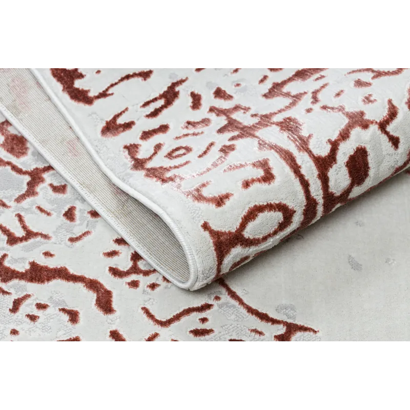 Perfect for the living room, rug with white and pink patterns, modern style