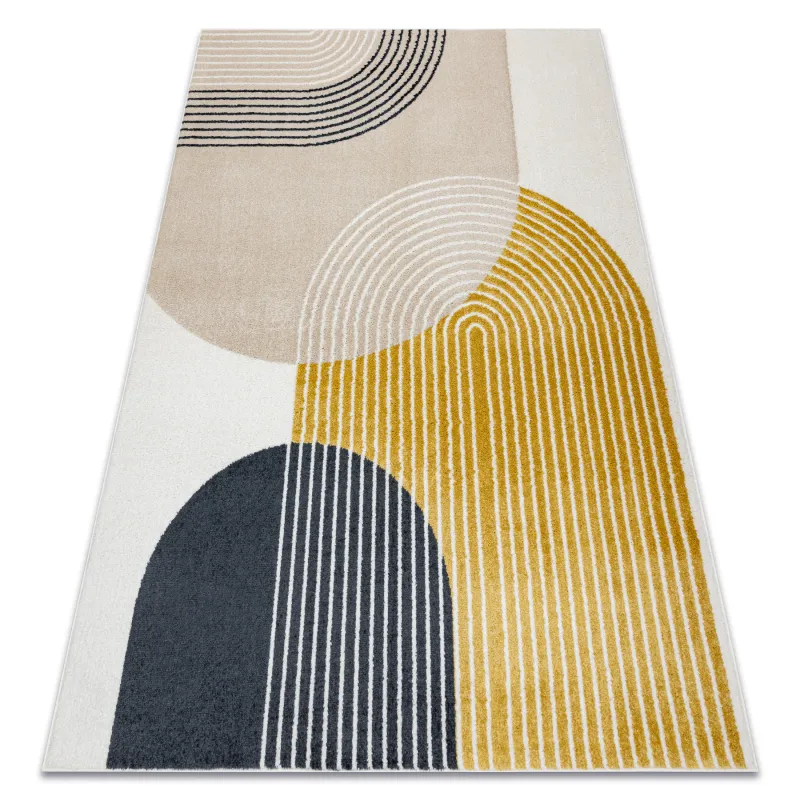 FUSION 0240 cream geometric rug, modern design with yellow accents