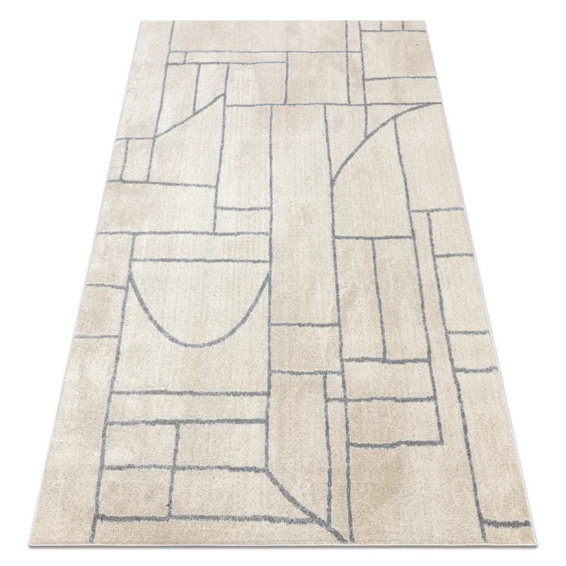 FUSION 0806 cream geometric rug in light grey tones, modern design