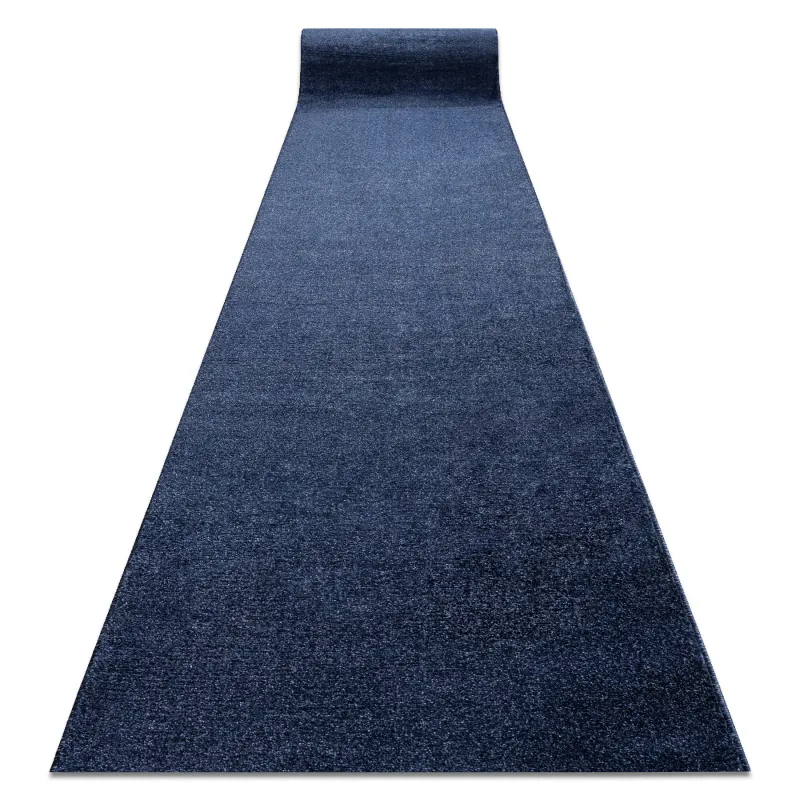 Navy blue SOFTY runner, modern carpet made of soft fabric