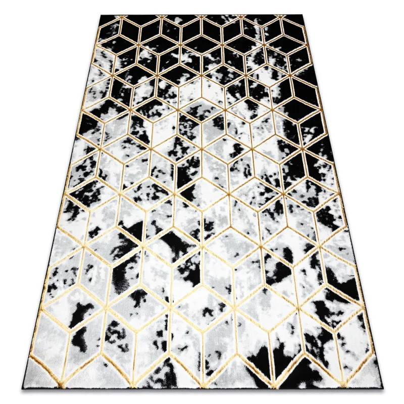 ALLURE 1966 Cube Rug - Stylish black and gold structural modern carpet