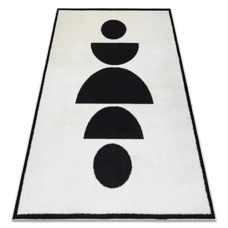 Modern geometric rug in cream and black, stylish design, second grade