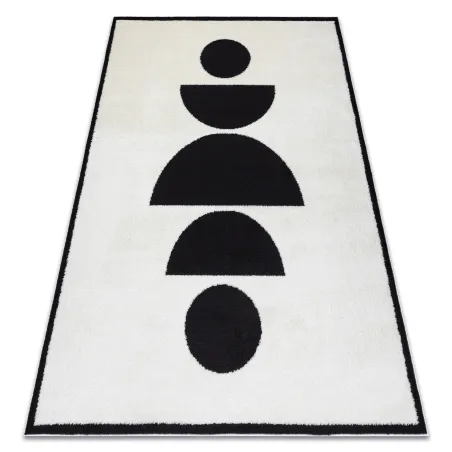 Modern geometric rug in cream and black, stylish design, second grade