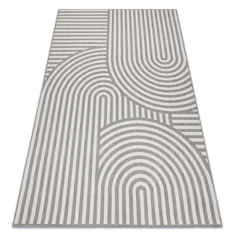 FLAT Sisal Geometric Circles Stripes Rug Gray