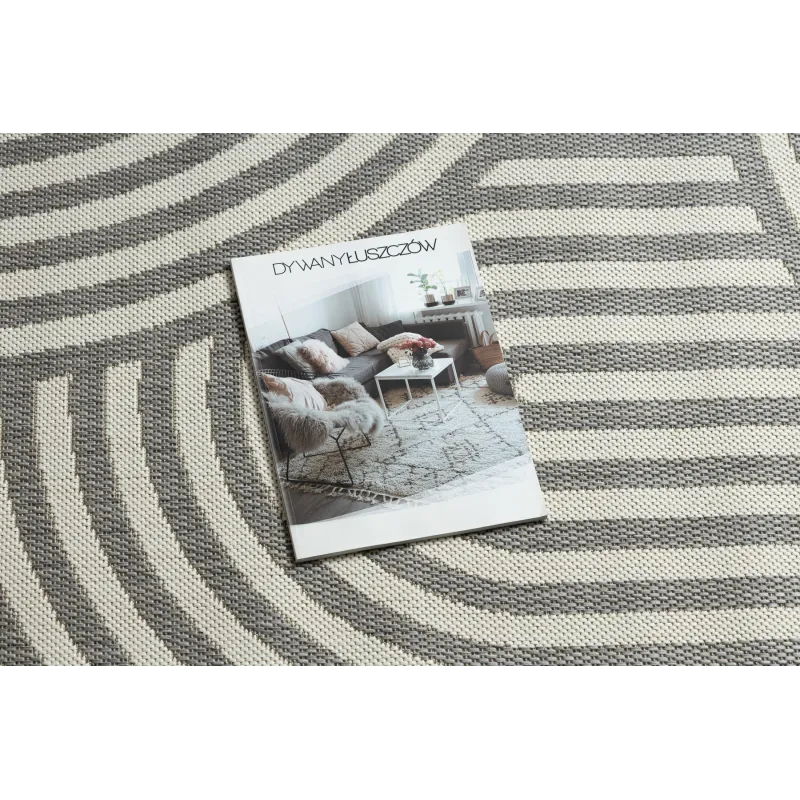 FLAT Sisal Geometric Circles Stripes Rug Gray