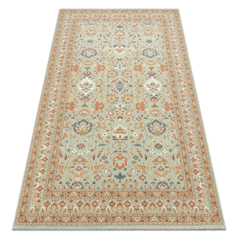 SOHO wool rug with natural green and beige ornament design