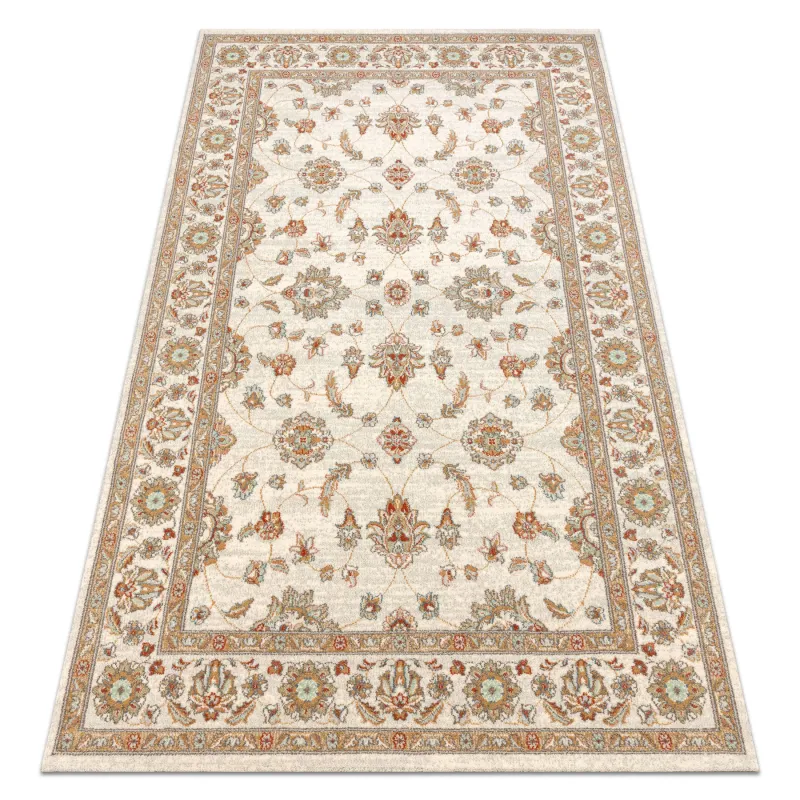 SOHO wool rug in natural beige with an ornament and frame
