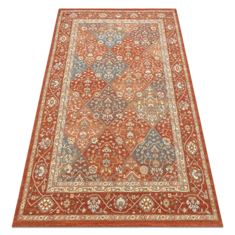 SOHO wool rug featuring geometric diamond patterns in natural terracotta and beige tones