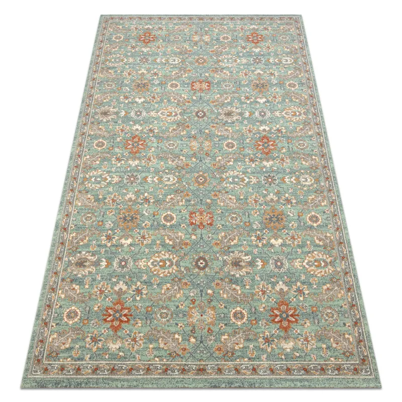 SOHO wool rug with natural green floral border, perfect for living room decor