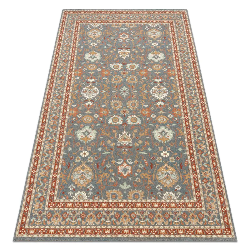 SOHO wool rug featuring a natural blue and terracotta ornament design
