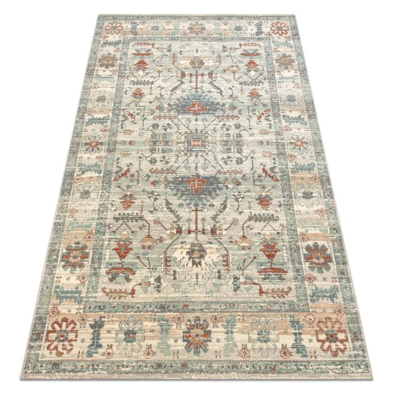 SOHO 477.09 Wool Rug in Boho style, natural beige and green colors