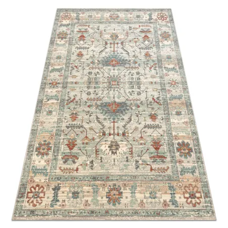 SOHO 477.09 Wool Rug in Boho style, natural beige and green colors