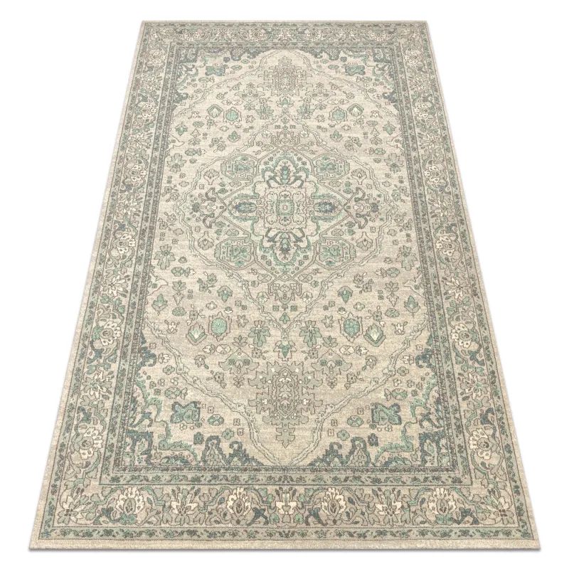 SOHO 477.01 wool rug with natural beige and green ornament pattern