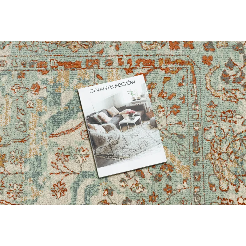 SOHO Wool Rug 477.04.LA400 with ornament design in green and beige shades