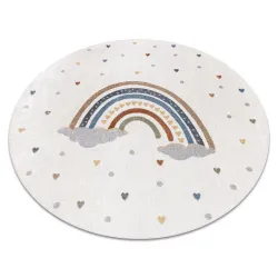 BONO 724 Round Rug RAINBOW HEARTS Cream / Light Gray - 2nd Grade