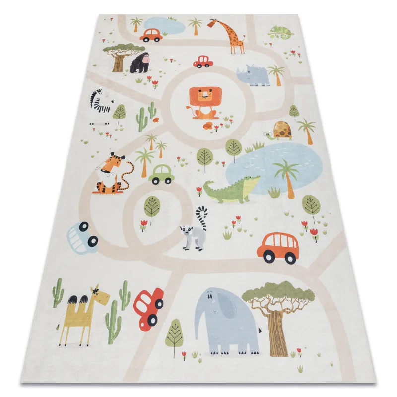 BAMBINO 1165 Zoo Washable Kids Rug Beige