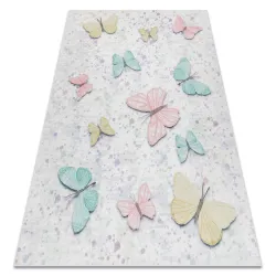 Washable BAMBINO 1610 Butterflies Children's Rug, Anti-Slip - Cream - 2nd Grade