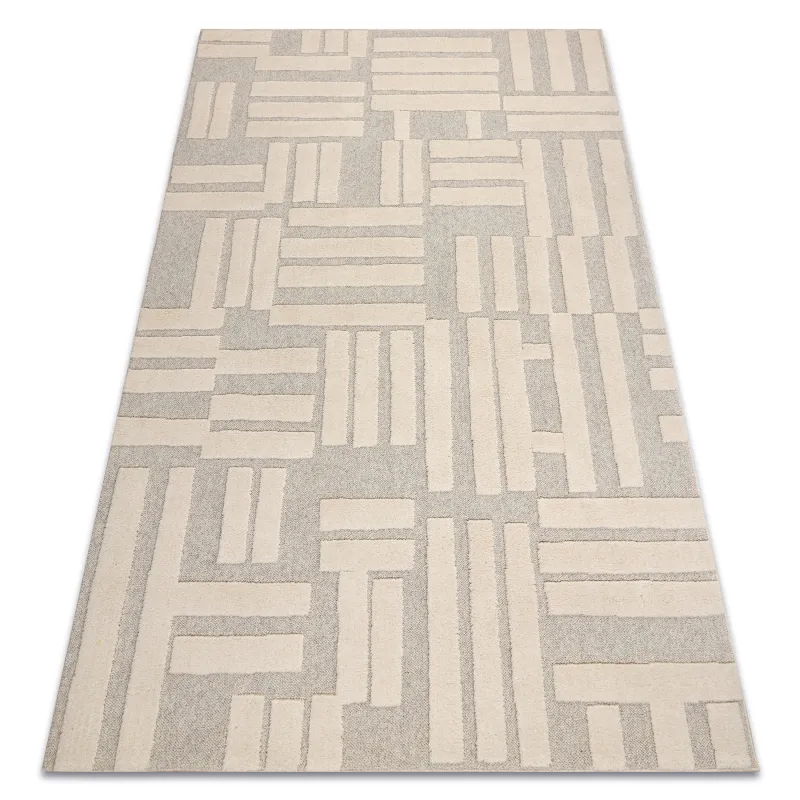 Wool geometric rug in cream and beige, loft style