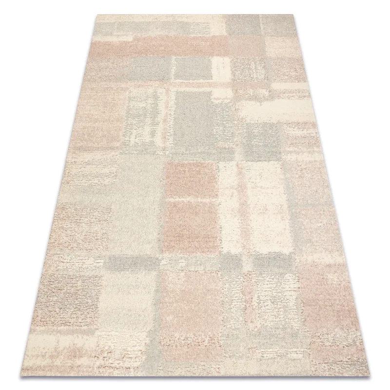 FLUX wool geometric rug in cream and pink tones