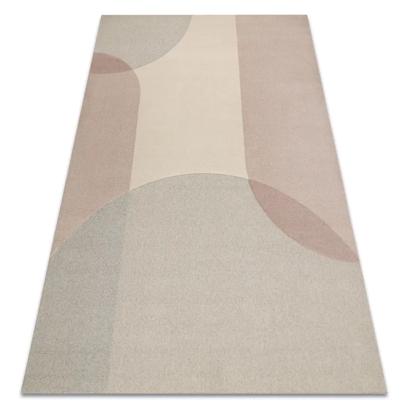 Geometric wool rug in beige and pink tones, loft style