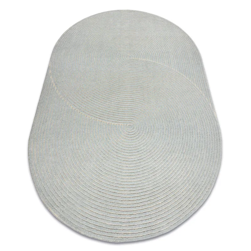FLUX oval wool rug with geometric design in blue and cream tones