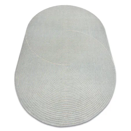 FLUX oval wool rug with geometric design in blue and cream tones