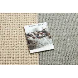 Blue and cream wool rug with a structured geometric design in loft style