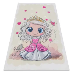 Washable Rug BAMBINO 43020 Princess, Hearts for Children, Anti-slip - Cream / Pink
