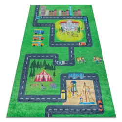 Washable rug BAMBINO 2660 City, streets, alleys for children, non-slip - green / grey