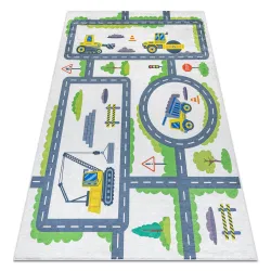 Washable rug BAMBINO 2338 Excavator, streets, alleys for children, non-slip - white / green