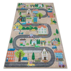 Washable BAMBINO 34600 City, streets, lanes children's rug, non-slip - beige / gray