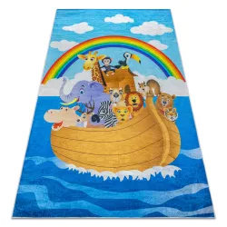 Washable rug BAMBINO 2685 Animals, Boat, Ark for children, anti-slip - blue / brown