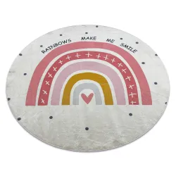 Washable rug BAMBINO 47810 round Rainbow, dots for children, non-slip - white / pink