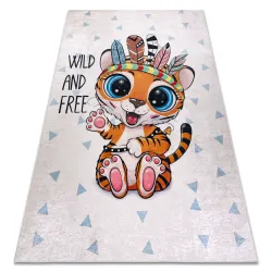 BAMBINO 1960 Washable Rug Tiger, Native American for Children Slip-Resistant - White - 2nd Grade